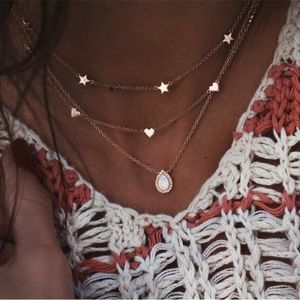 Gold  Multilayer Star Heart Choker Necklace